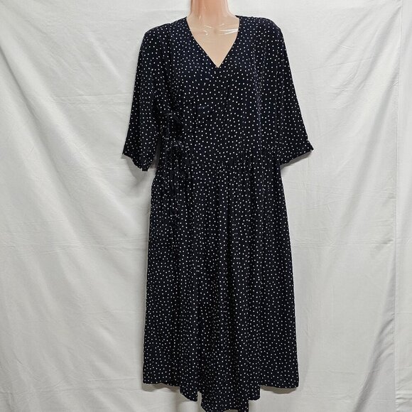 Beams Boy Polka Dot Fit and Flare Wrap Tie Dress Women One Size Blue - Picture 3 of 12